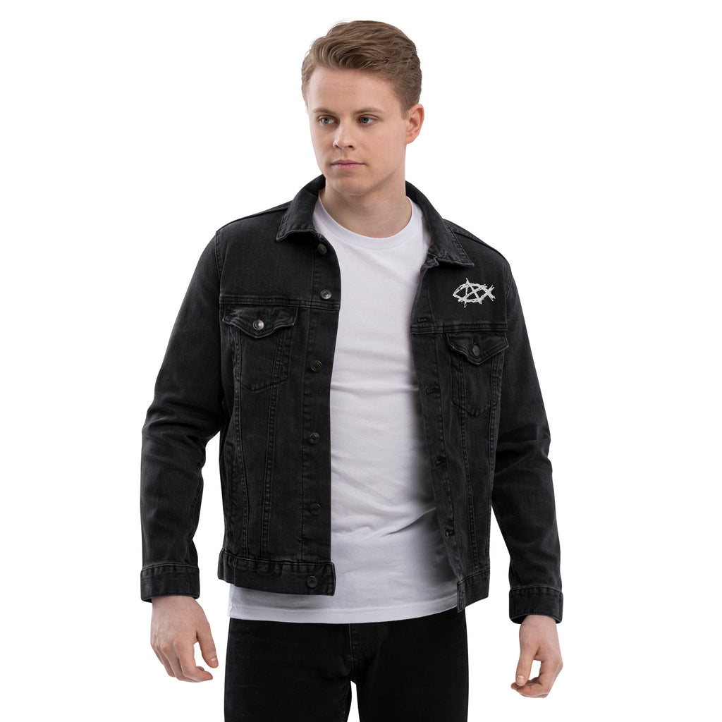 Anarchochristian Embroidered Unisex denim jacket - Proud Libertarian - Proud Libertarian