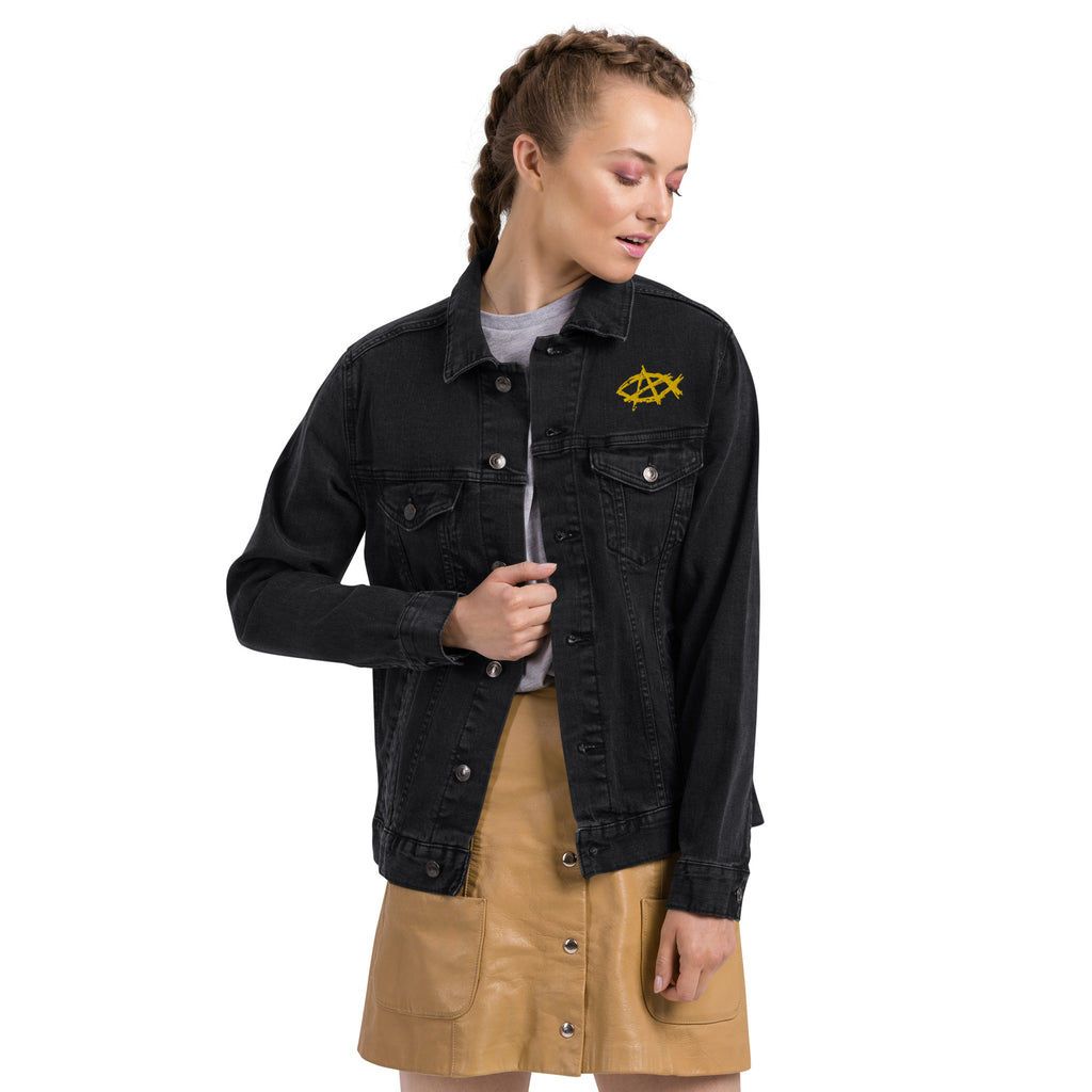 Anarchochristian Embroidered Unisex denim jacket - Proud Libertarian - Proud Libertarian