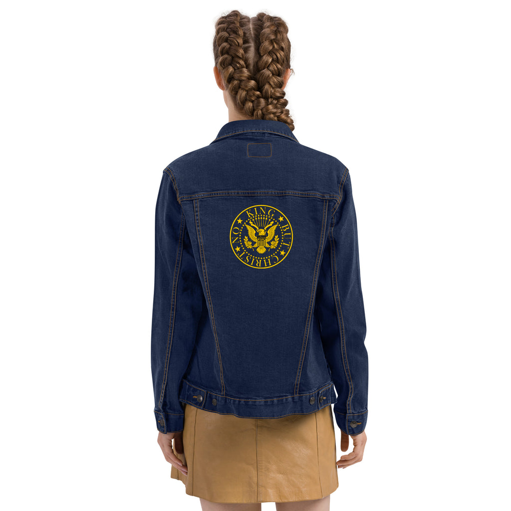 Anarchochristian Embroidered Unisex denim jacket - Proud Libertarian - Proud Libertarian