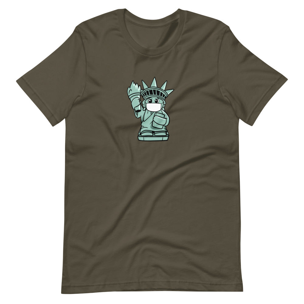 Masked Liberty Cartoon Short Sleeve Unisex T-Shirt - Proud Libertarian - Cartoons of Liberty