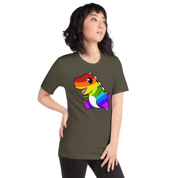 LGBTQ Tyrannosaurus Rex Cartoon Dinosaur Short-Sleeve Unisex T-Shirt - Proud Libertarian - Cartoons of Liberty