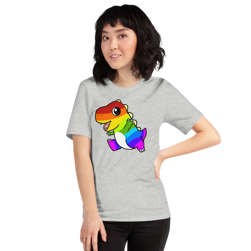 LGBTQ Tyrannosaurus Rex Cartoon Dinosaur Short-Sleeve Unisex T-Shirt - Proud Libertarian - Cartoons of Liberty