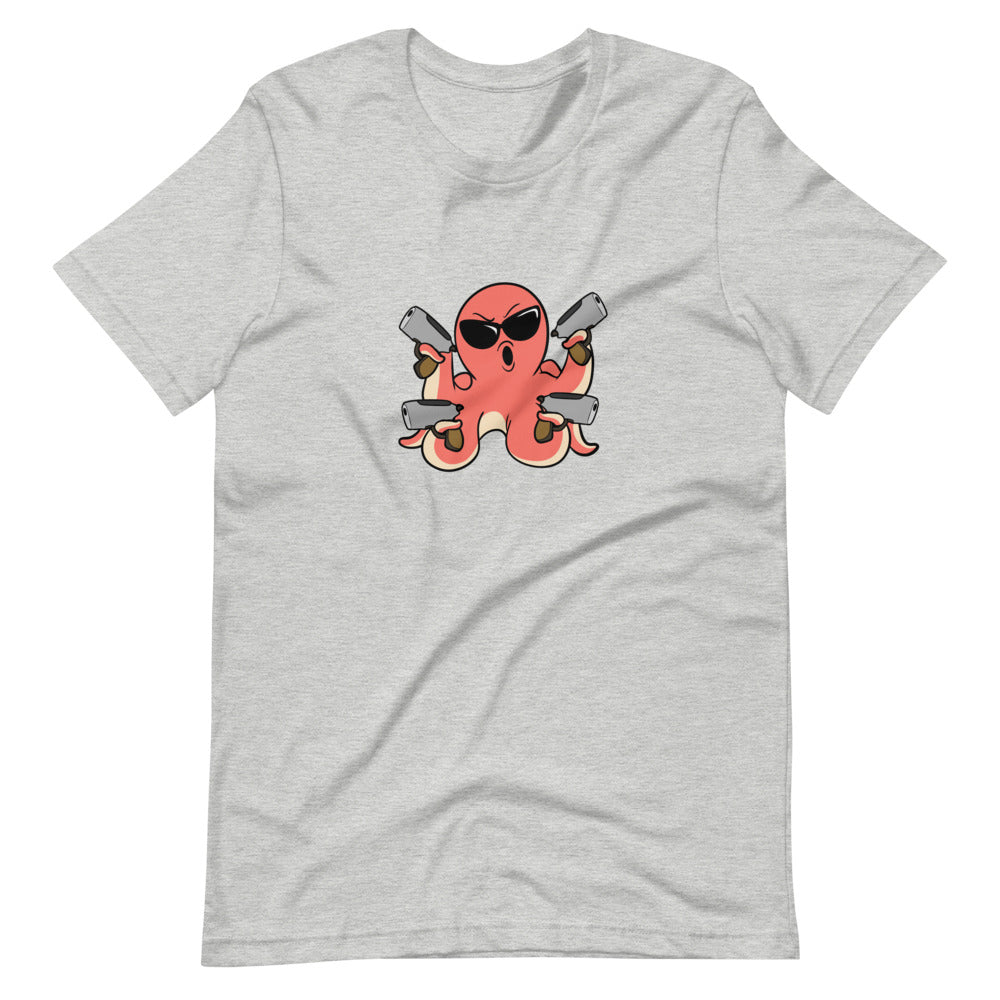 Second Amendment Octopus Cartoon Short Sleeve Unisex T-Shirt - Proud Libertarian - Cartoons of Liberty