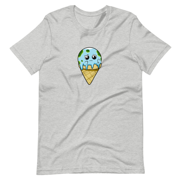 Global Meltdown Cartoon Earth Ice Cream Short Sleeve Unisex T-Shirt - Proud Libertarian - Cartoons of Liberty