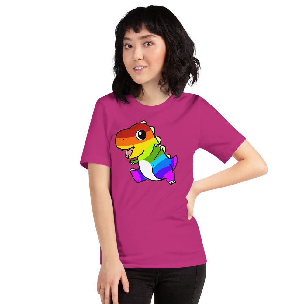 LGBTQ Tyrannosaurus Rex Cartoon Dinosaur Short-Sleeve Unisex T-Shirt - Proud Libertarian - Cartoons of Liberty