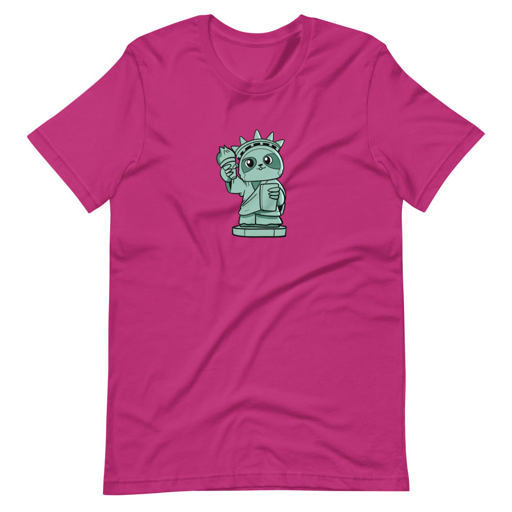 Sloth of Liberty Cartoon Short Sleeve Unisex T-Shirt - Proud Libertarian - Cartoons of Liberty