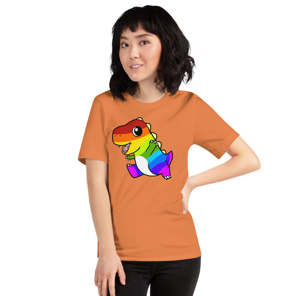 LGBTQ Tyrannosaurus Rex Cartoon Dinosaur Short-Sleeve Unisex T-Shirt - Proud Libertarian - Cartoons of Liberty