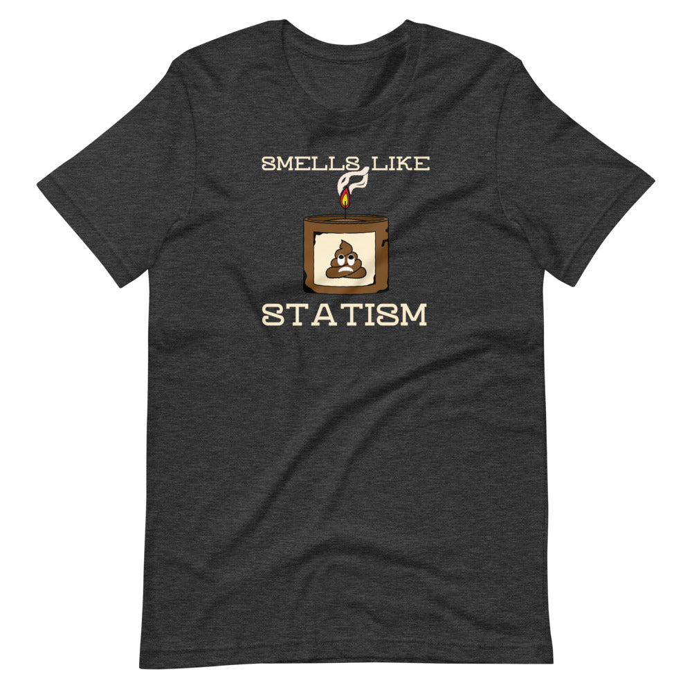 Smells Like Statism Poo Emoji Candle Short-Sleeve Unisex T-Shirt - Proud Libertarian - Proud Libertarian