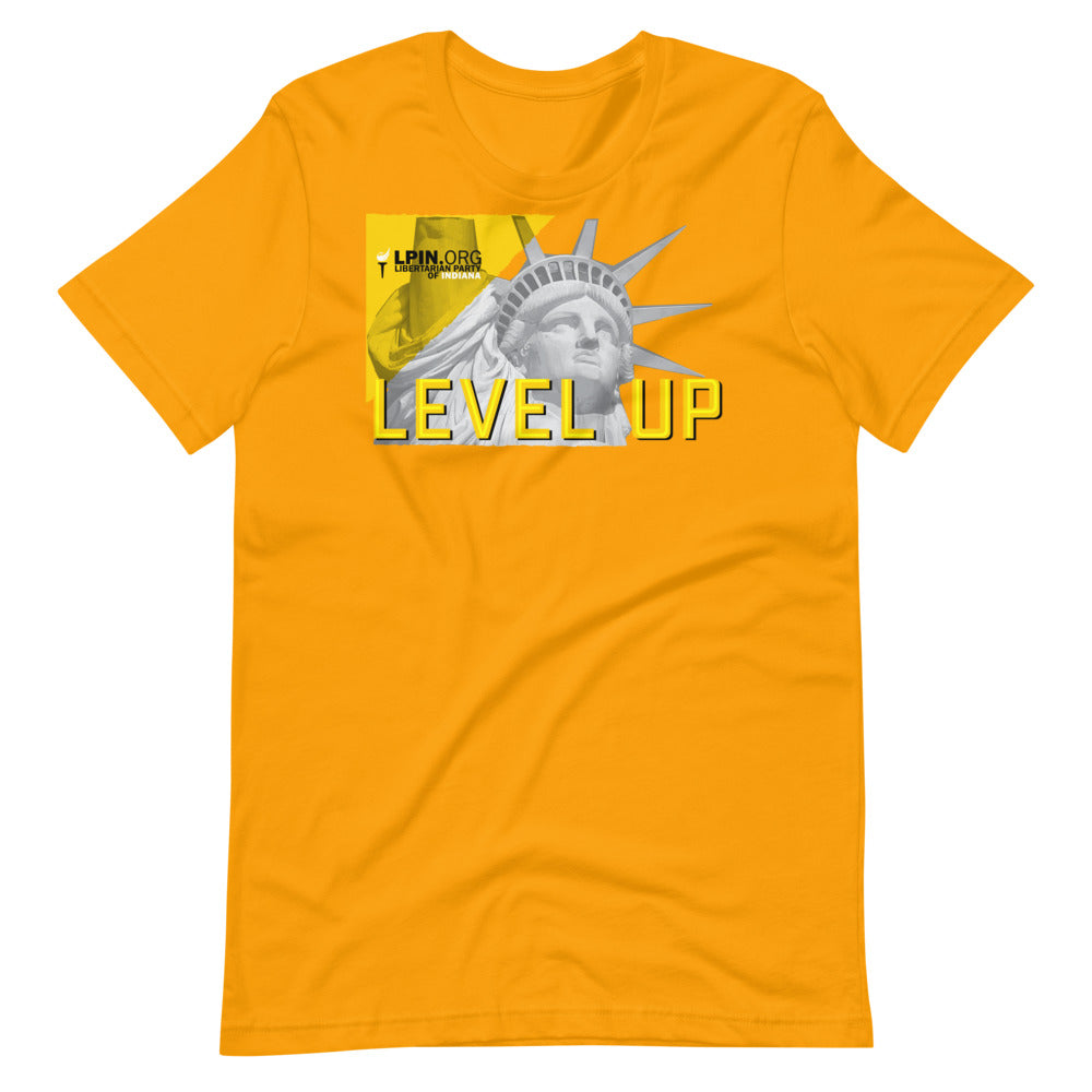 Level Up for Liberty LP Indiana Short-Sleeve Unisex T-Shirt - Proud Libertarian - Libertarian Party of Indiana