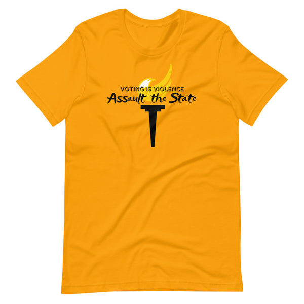 Voting is Violence Assault the State Alaska LP Short-Sleeve Unisex T-Shirt - Proud Libertarian - Alaska Libertarian Party