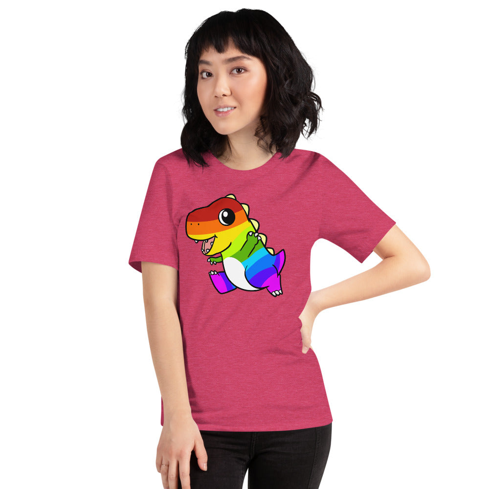 LGBTQ Tyrannosaurus Rex Cartoon Dinosaur Short-Sleeve Unisex T-Shirt - Proud Libertarian - Cartoons of Liberty