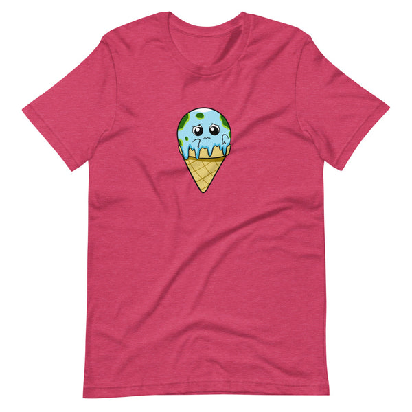 Global Meltdown Cartoon Earth Ice Cream Short Sleeve Unisex T-Shirt - Proud Libertarian - Cartoons of Liberty