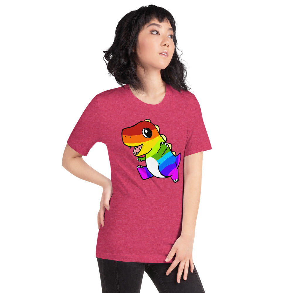 LGBTQ Tyrannosaurus Rex Cartoon Dinosaur Short-Sleeve Unisex T-Shirt - Proud Libertarian - Cartoons of Liberty