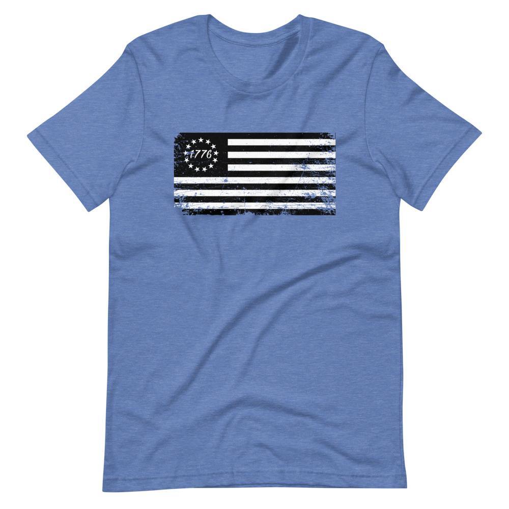 Betsy Ross Flag Black 1776 Distressed Short-Sleeve Unisex T-Shirt - Proud Libertarian - Libertarian Frontier