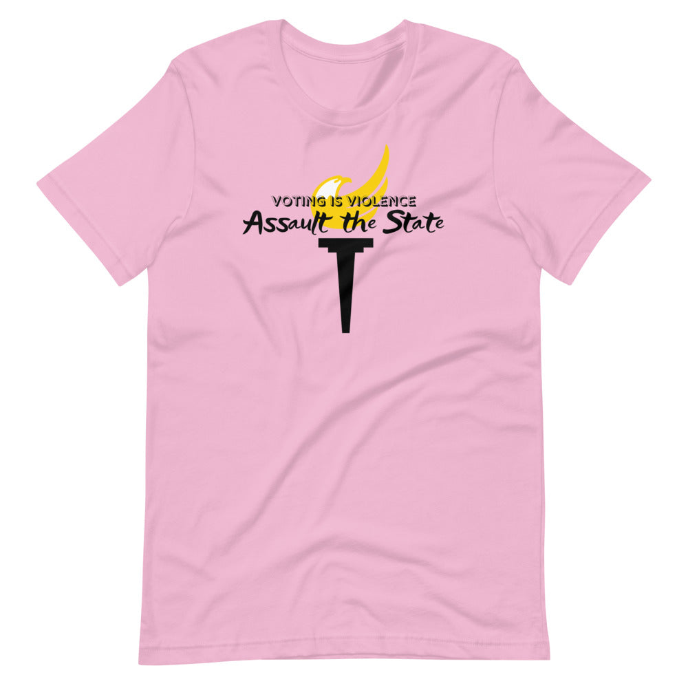 Voting is Violence Assault the State Alaska LP Short-Sleeve Unisex T-Shirt - Proud Libertarian - Alaska Libertarian Party