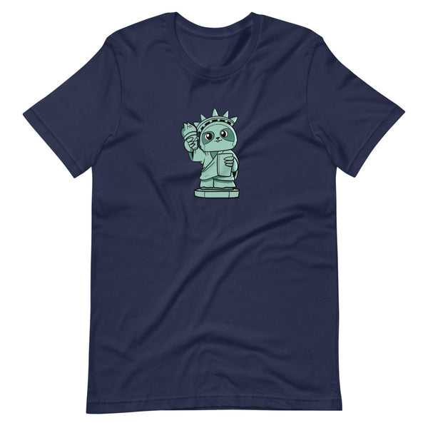 Sloth of Liberty Cartoon Short Sleeve Unisex T-Shirt - Proud Libertarian - Cartoons of Liberty