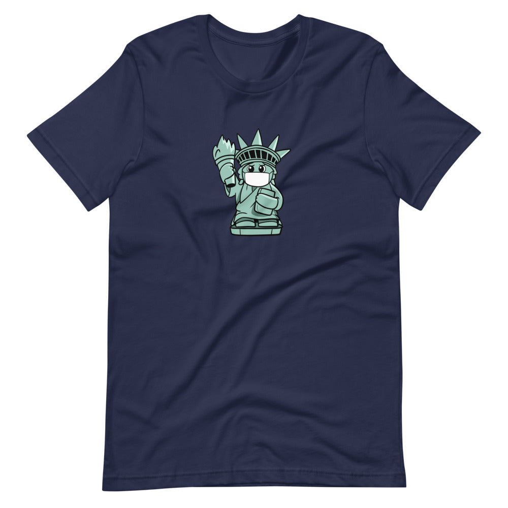 Masked Liberty Cartoon Short Sleeve Unisex T-Shirt - Proud Libertarian - Cartoons of Liberty