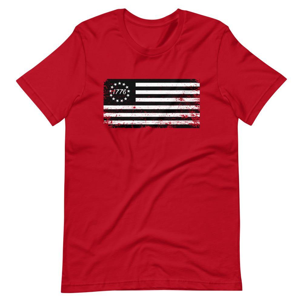 Betsy Ross Flag Black 1776 Distressed Short-Sleeve Unisex T-Shirt - Proud Libertarian - Libertarian Frontier