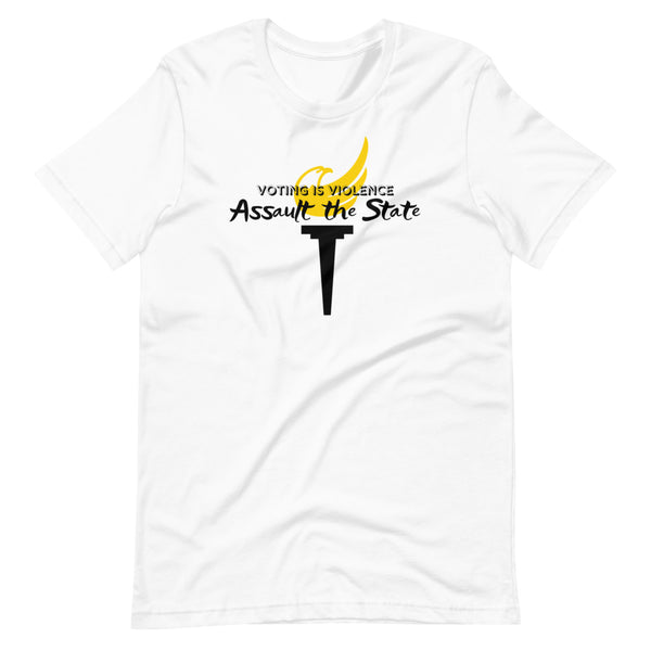 Voting is Violence Assault the State Alaska LP Short-Sleeve Unisex T-Shirt - Proud Libertarian - Alaska Libertarian Party