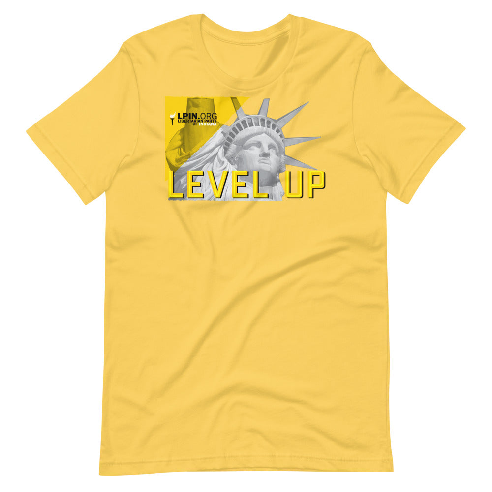 Level Up for Liberty LP Indiana Short-Sleeve Unisex T-Shirt - Proud Libertarian - Libertarian Party of Indiana