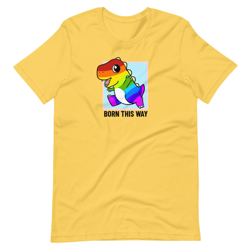 Born This Way LGBT Pride Cartoon Dinosaur Short-Sleeve Unisex T-Shirt - Proud Libertarian - Cartoons of Liberty