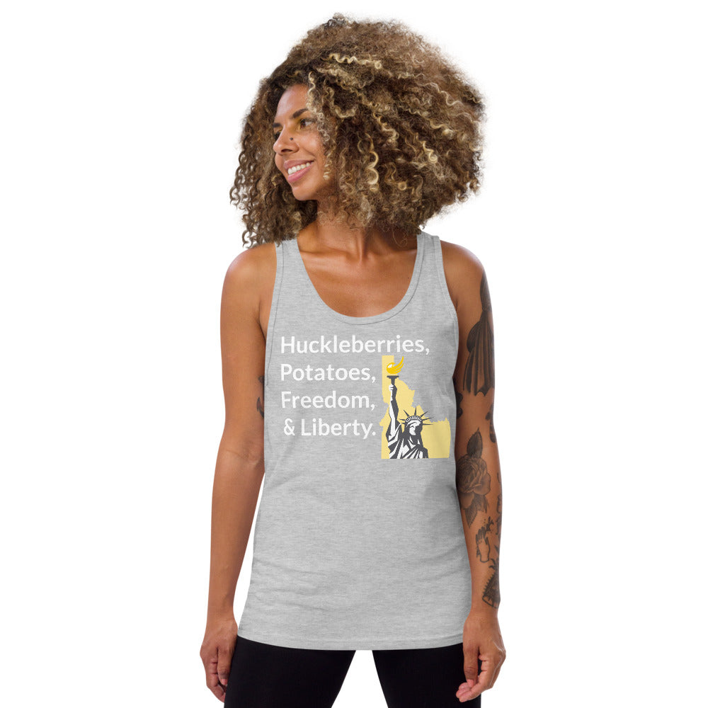 Huckleberries and Potatoes Unisex Tank Top - Proud Libertarian - Libertarian Party of Idaho