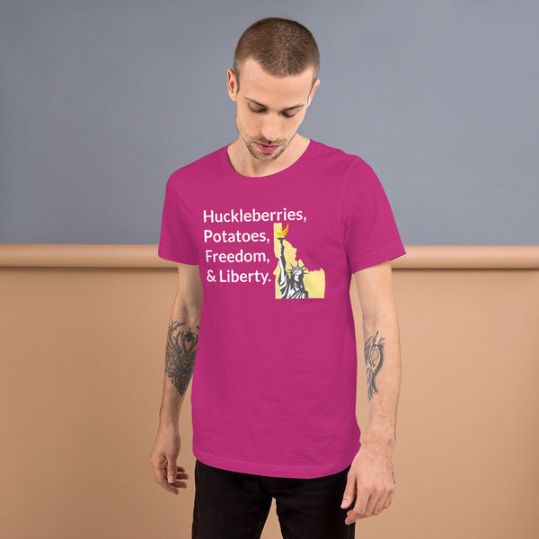 Huckleberries and Potatoes Short-Sleeve Unisex T-Shirt - Proud Libertarian - Libertarian Party of Idaho