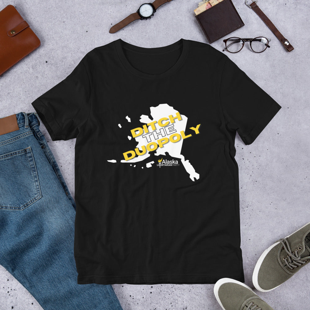 Ditch the Duopoly - Alaska LP Short-Sleeve Unisex T-Shirt - Proud Libertarian - Alaska Libertarian Party