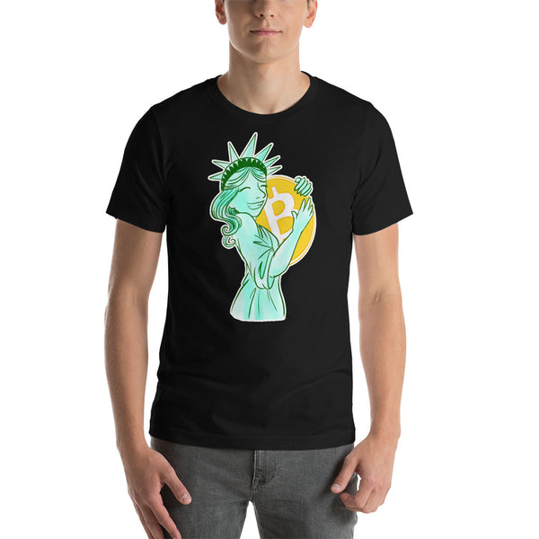 Bitcoin Statue of Liberty Short-sleeve unisex t-shirt - Proud Libertarian - Proud Libertarian