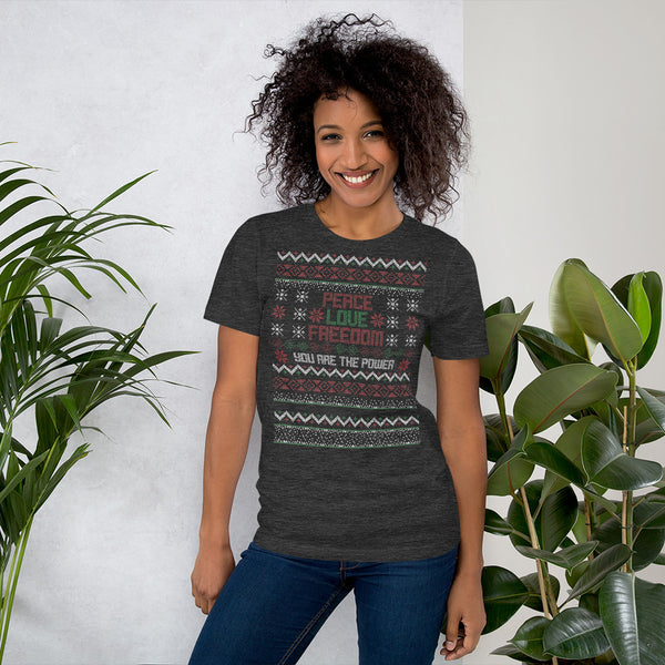 Peace Love and Freedom Ugly Christmas Unisex T-Shirt - Proud Libertarian - You Are the Power