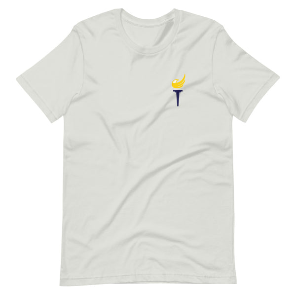 End the Monopoly - Go Gold (With Torch) Short-Sleeve Unisex T-Shirt - Proud Libertarian - Libertarian Party of Indiana - Morgan County