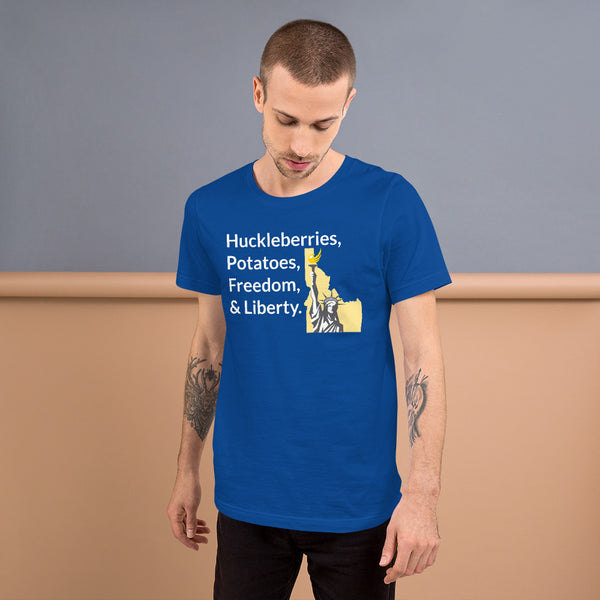 Huckleberries and Potatoes Short-Sleeve Unisex T-Shirt - Proud Libertarian - Libertarian Party of Idaho