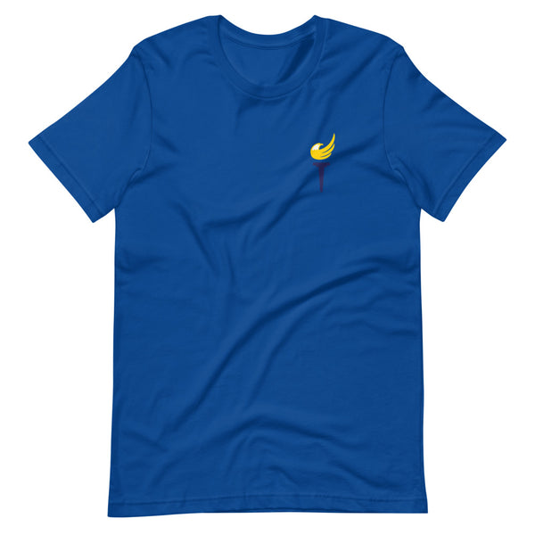 End the Monopoly - Go Gold (With Torch) Short-Sleeve Unisex T-Shirt - Proud Libertarian - Libertarian Party of Indiana - Morgan County