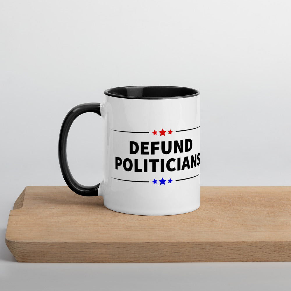 Defund Politicians (Red and Blue) Mug with Color Inside - Proud Libertarian - People for Liberty