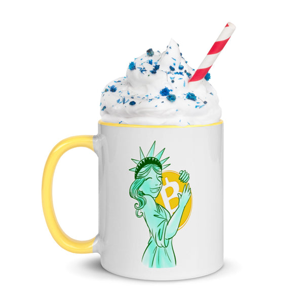 Bitcoin Statue of Liberty Mug with Color Inside - Proud Libertarian - Proud Libertarian
