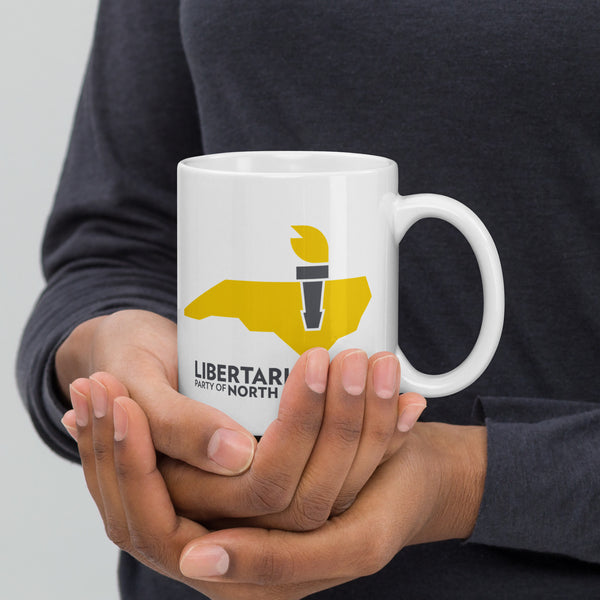 LPNC White glossy mug - Proud Libertarian - Libertarian Party of North Carolina