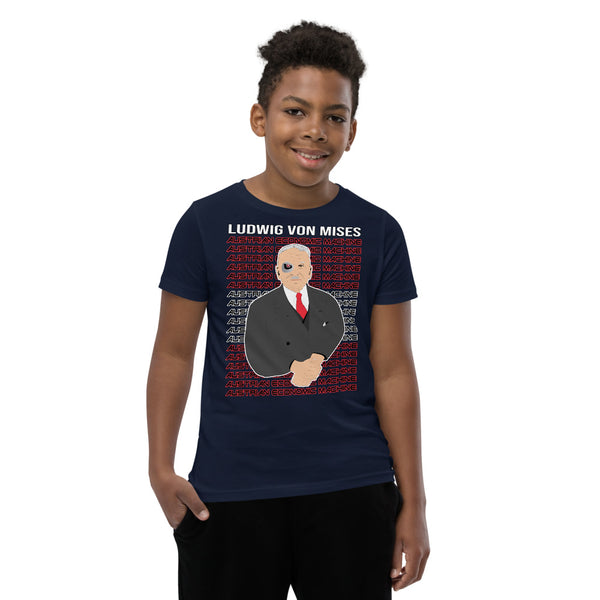 Ludwig von Mises - Austrian Economics Machine Youth Short Sleeve T-Shirt - Proud Libertarian - Hunter Wynn Designs