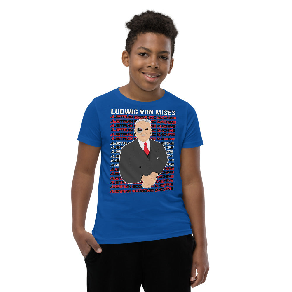 Ludwig von Mises - Austrian Economics Machine Youth Short Sleeve T-Shirt - Proud Libertarian - Hunter Wynn Designs