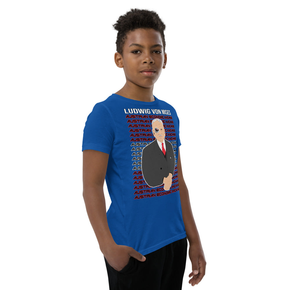 Ludwig von Mises - Austrian Economics Machine Youth Short Sleeve T-Shirt - Proud Libertarian - Hunter Wynn Designs